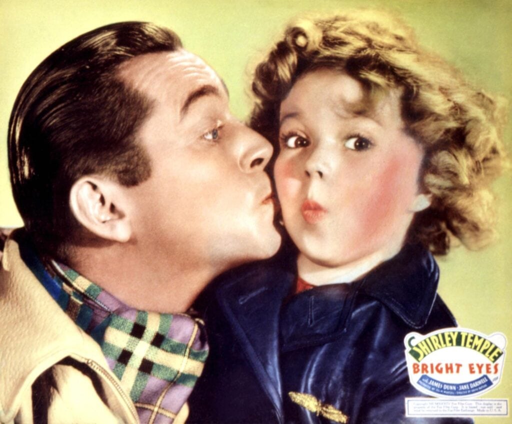 Poster voor Bright Eyes met James Dunn en Shirley Temple, 1934.