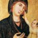 Jezus heeft al een wijkende haarlijn in dit dertiende-eeuwse schilderij van Duccio di Buoninsegna.