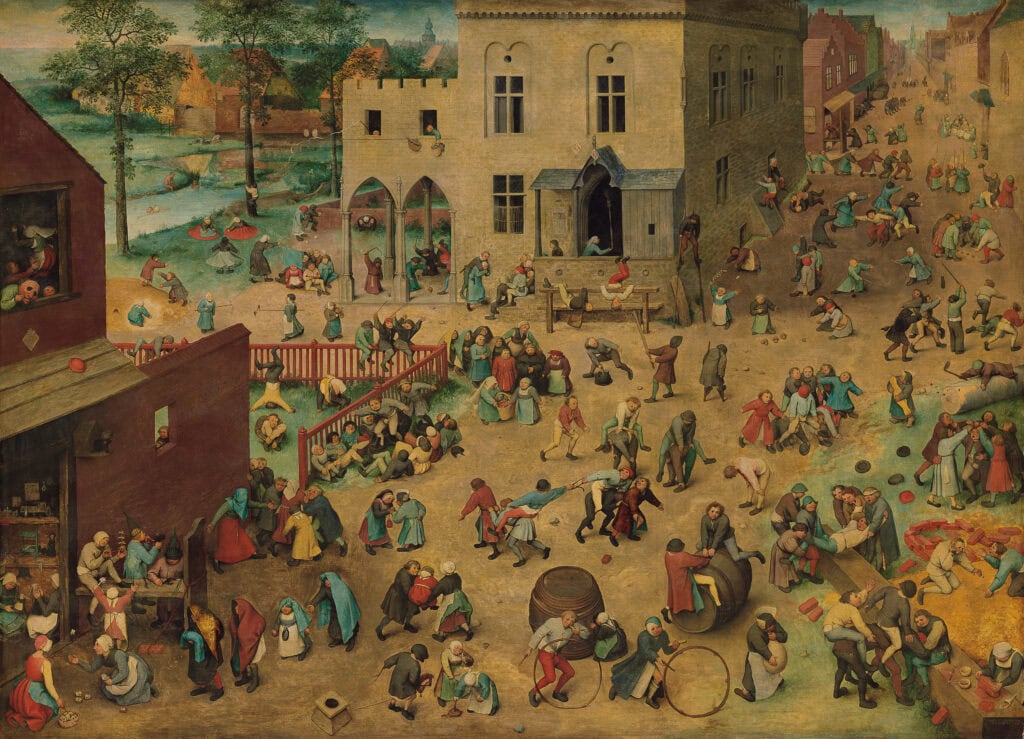 Op dit schilderij door Pieter Bruegel de Oude zijn tachtig kinderspelen te zien, 1560.
