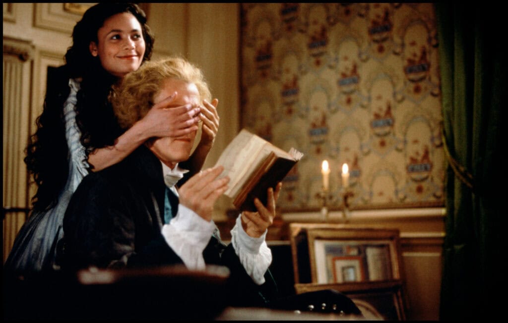 Thandie Newton als Sally Hemings en Nick Nolte als Thomas Jefferson in de film Jefferson in Paris, 1995.