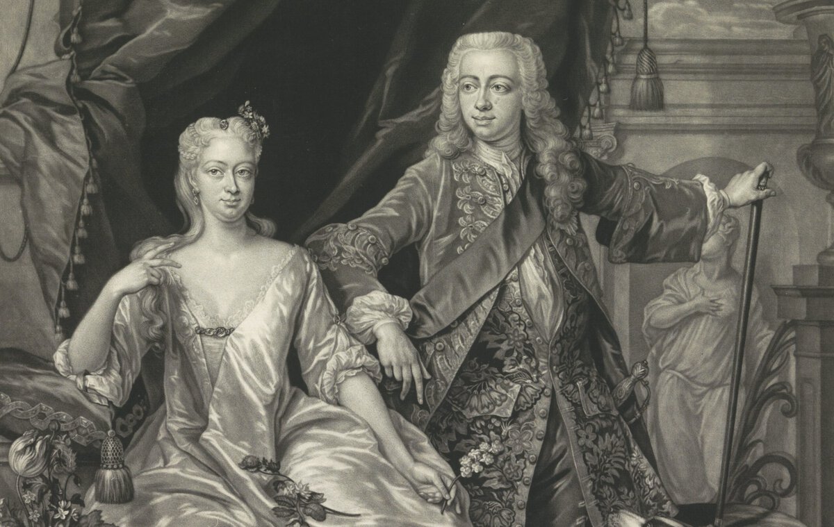 Anna van Hannover en Willem IV. Portret door John Faber, 1734-1756.