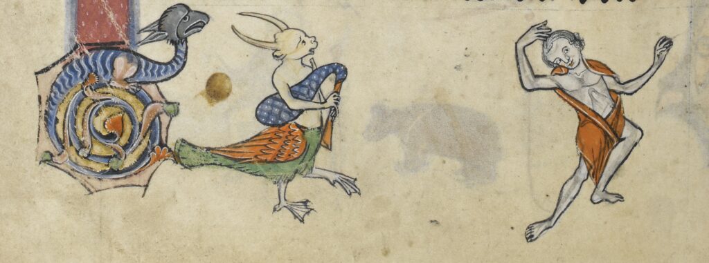 Bizarre wezens in het Rutland Psalter, circa 1260.
