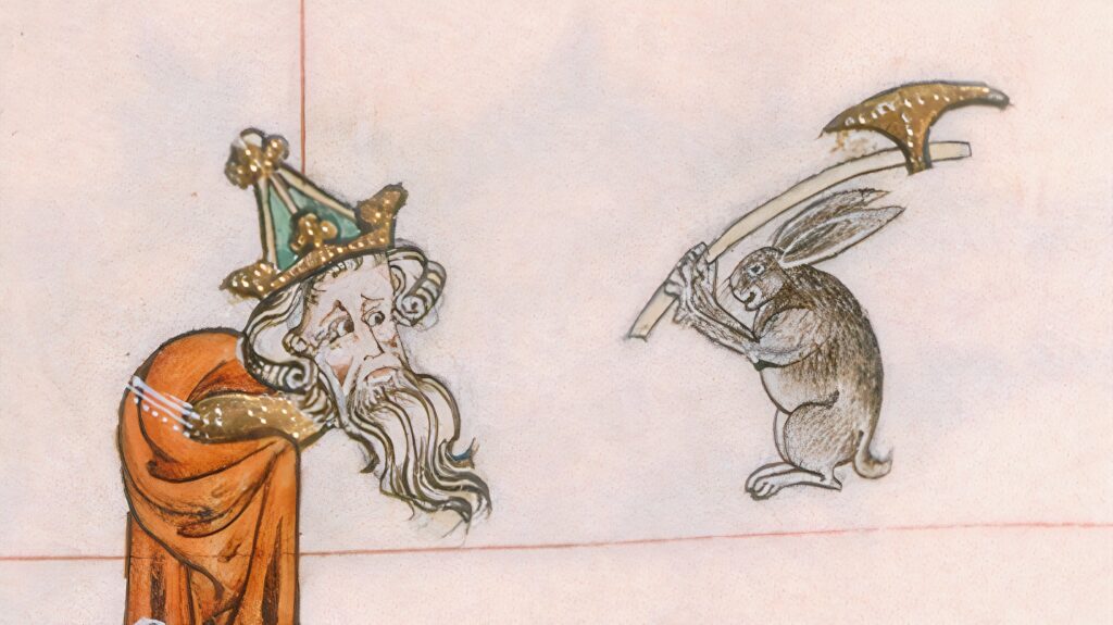 Een agressieve haas in het Gorleston Psalter uit de veertiende eeuw