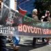 Tijdens een protest in Toulouse roept BDS op tot een boycot van Israël, september 2025