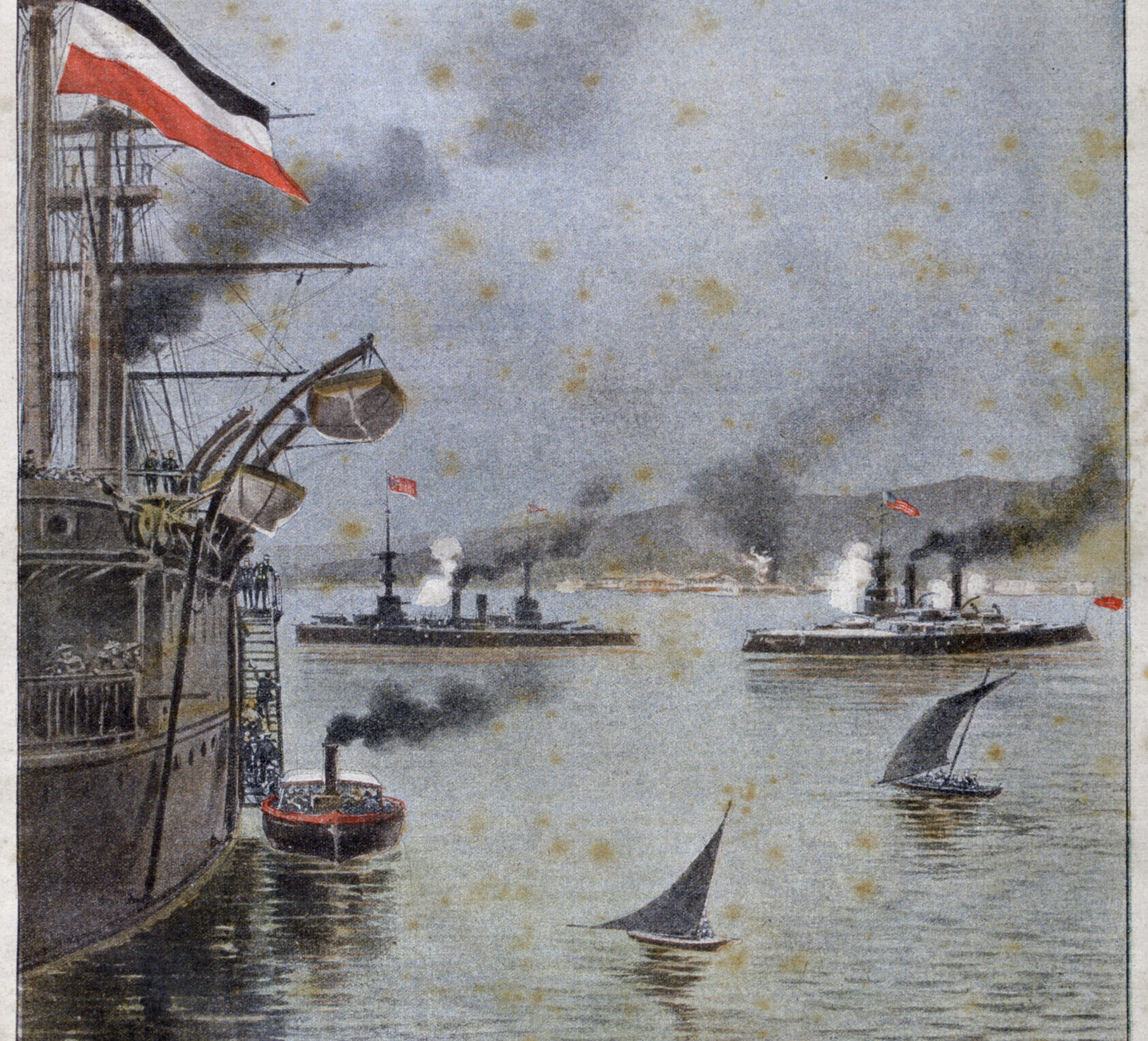 Duitse en Amerikaanse oorlogsschepen bij Samoa, 1899.