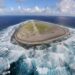 Luchtfoto van het eiland Tromelin, sinds 1954 met landingsbaan, april 2013.