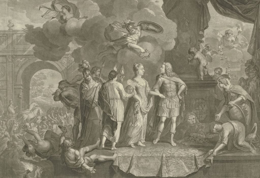Allegorie op het huwelijk van Willem IV en Anna, 1734. De werkelijkheid bleek minder idyllisch.