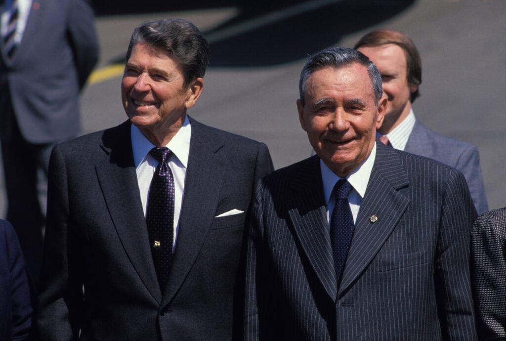 President Ronald Reagan en Gromyko in Moskou, mei 1988.