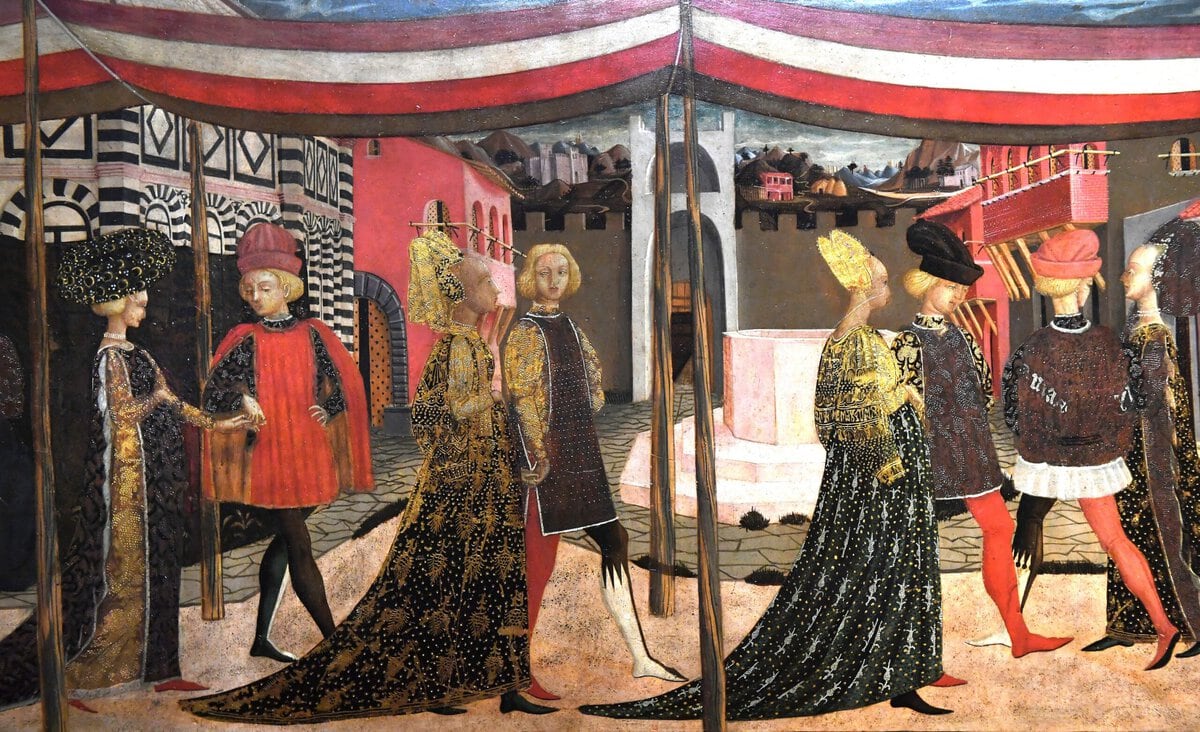 Vijftiende-eeuwse bruiloft in Florence, door Giovanni di ser Giovanni Guidi.