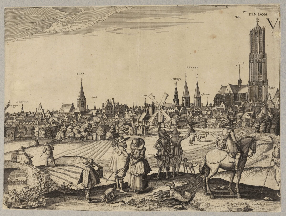Zicht op Utrecht. Tekening door Joost Cornelisz. Droochsloot, circa 1625.