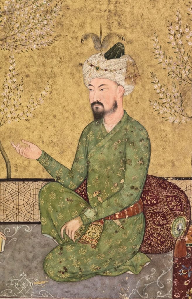 Akbars grootvader Babur. Miniatuur uit circa 1640.