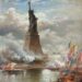 Het Vrijheidsbeeld wordt feestelijk onthuld in oktober 1886. Schilderij door Edward Moran.