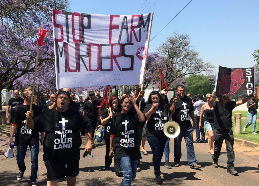 Protest tegen de veronderstelde ‘witte genocide’. Pretoria, 29 oktober 2018.